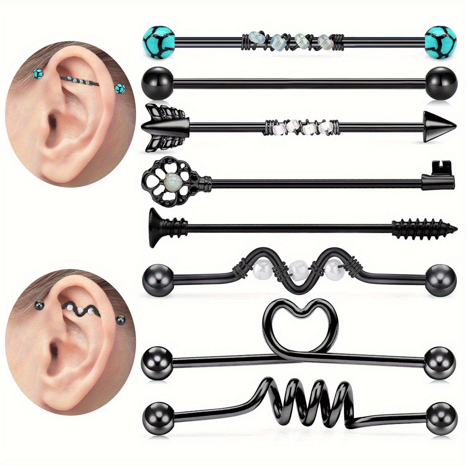Body Jewelry Industrial - 8 шт., 14 г, промышленные серьги-штанги