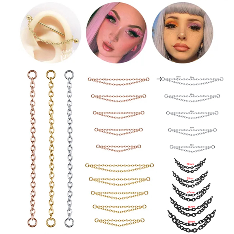 Body Jewelry Industrial - Женская цепочка для пирсинга, серебристая/золотистая цепочка