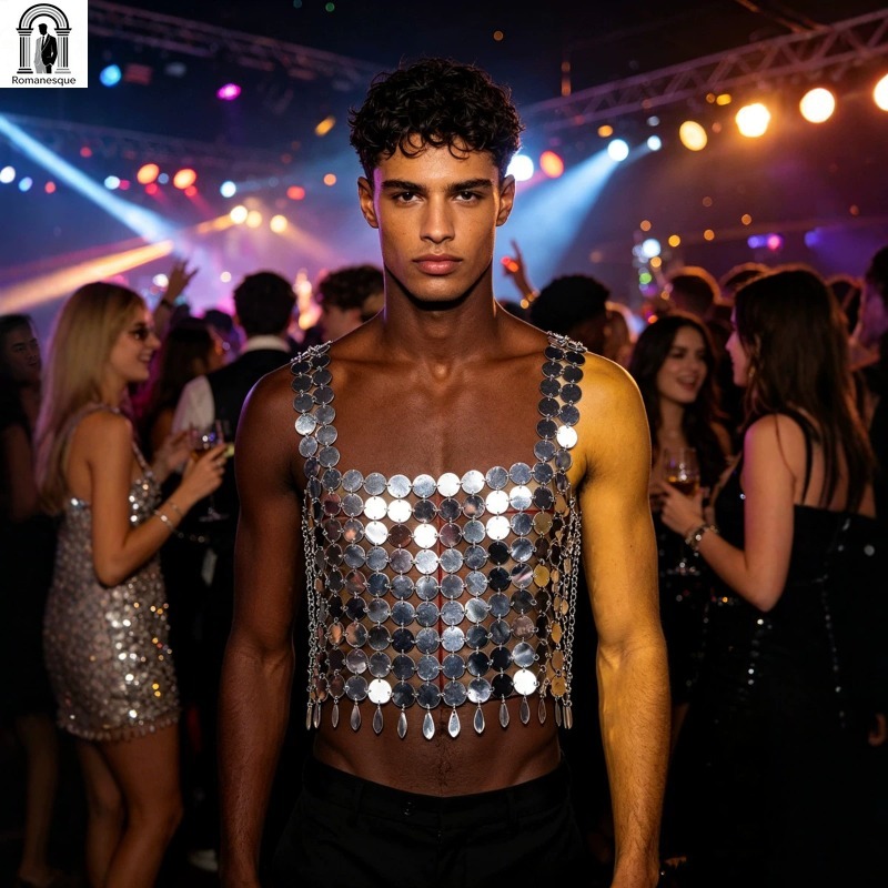Модный мужской блестящий жилет – обзор и цена Body Jewelry Vest